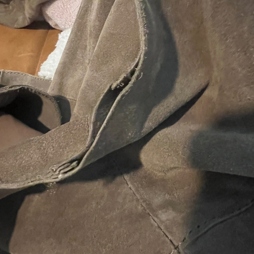 MNG Mango Genuine Leather Suede Trench Coat Belted‎ Taupe Double Breasted - Picture 15 of 16